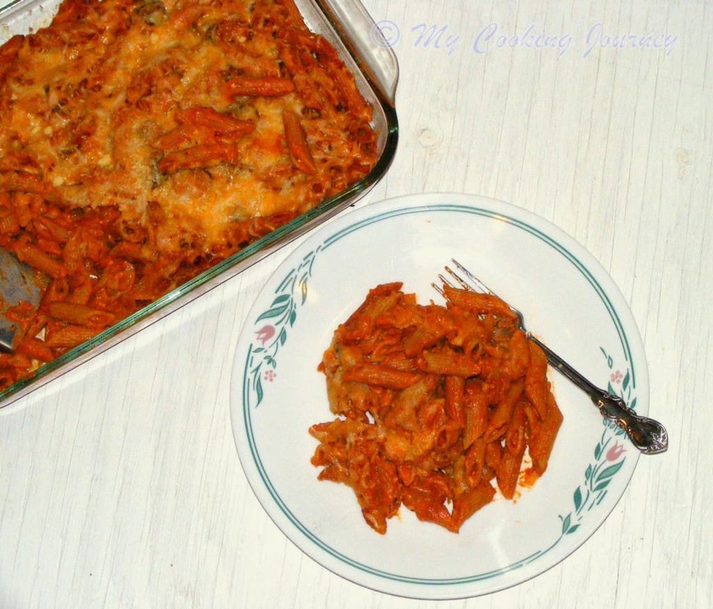Baked Vegetable pasta is served and ready to eat