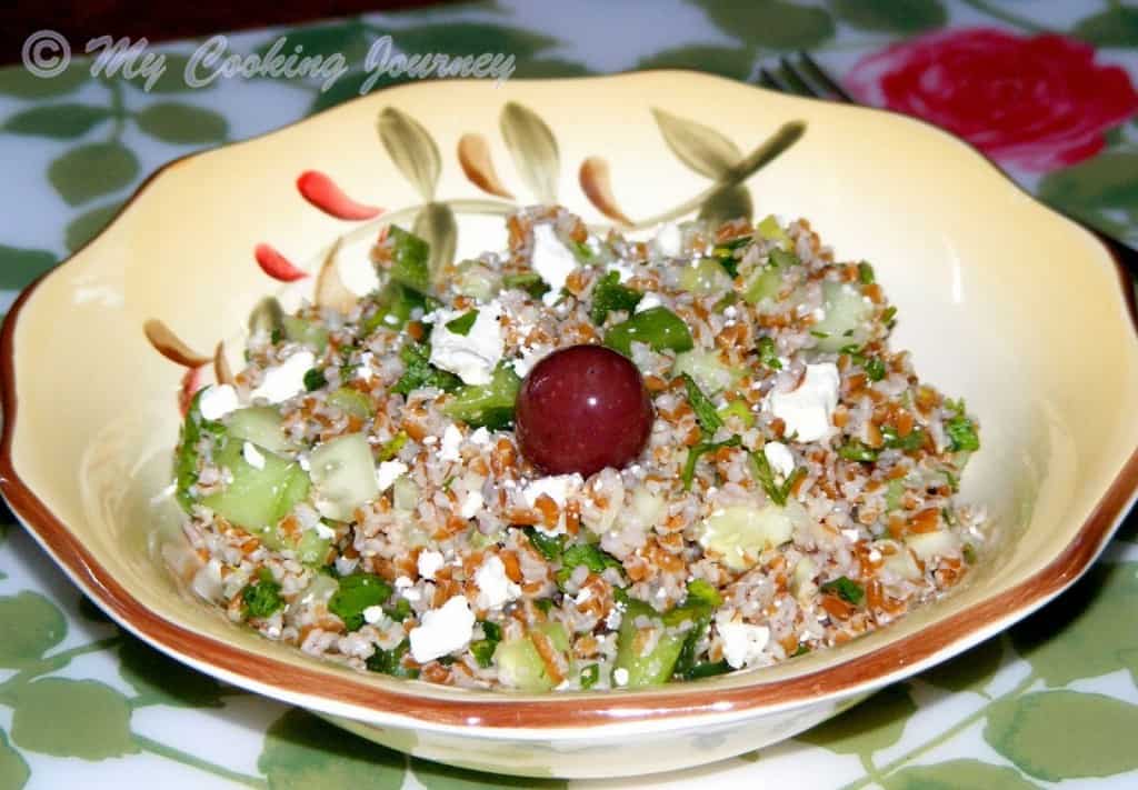 Veg Bulgur Salad served in a bowl.