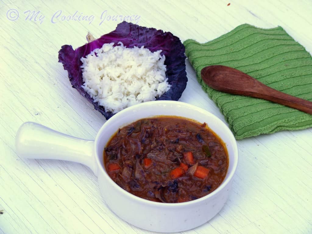 Curried Cabbage served in a cup