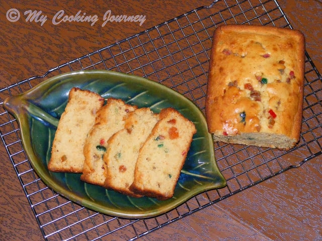 Fruit Cake egg less served in a leaf shaped dish