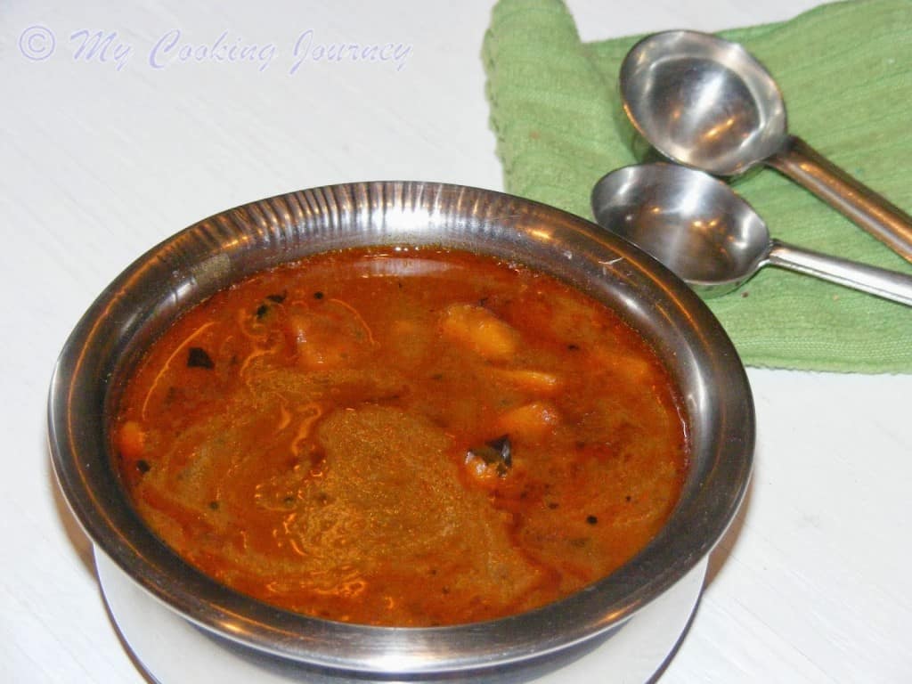 Pumpkin Vatha Kuzhambhu in a pot