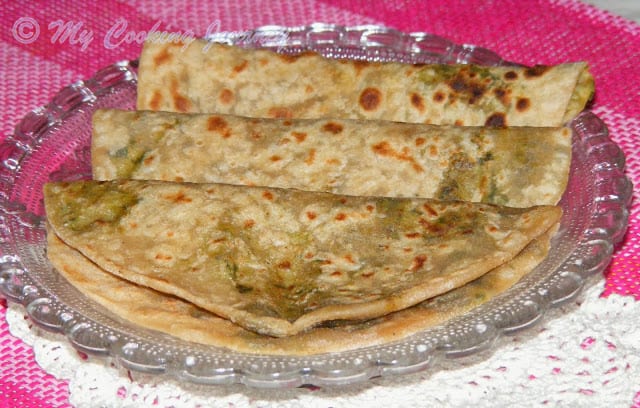 Stuffed methi paratha in a Plate
