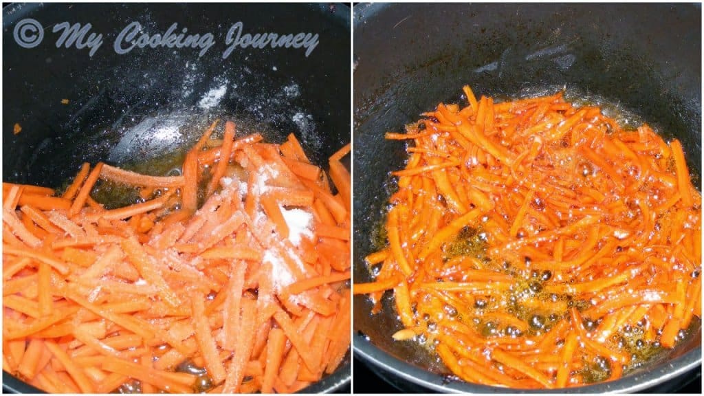 frying the carrots in a pan