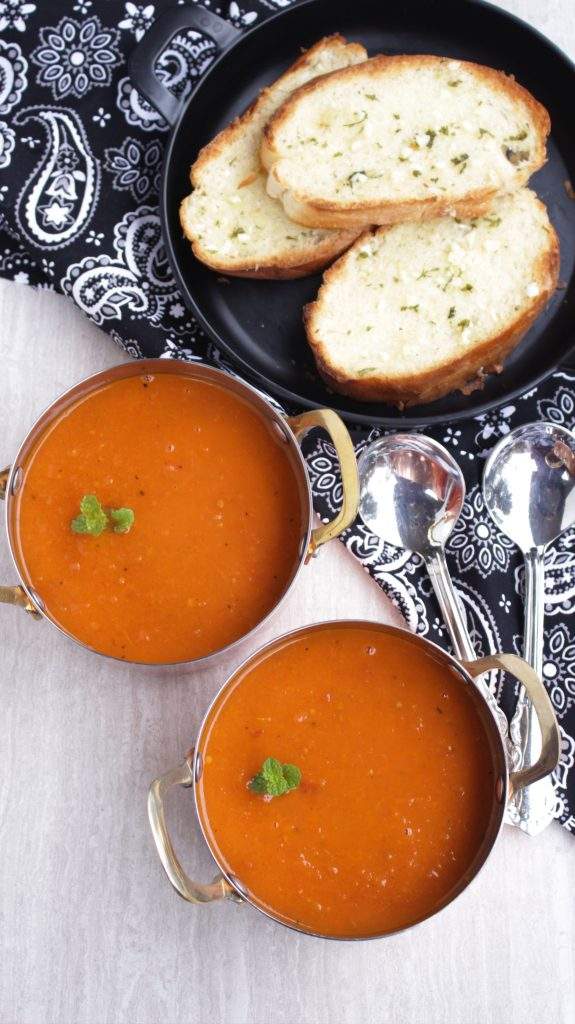 Comfort Food Tomato Soup with Garlic Bread