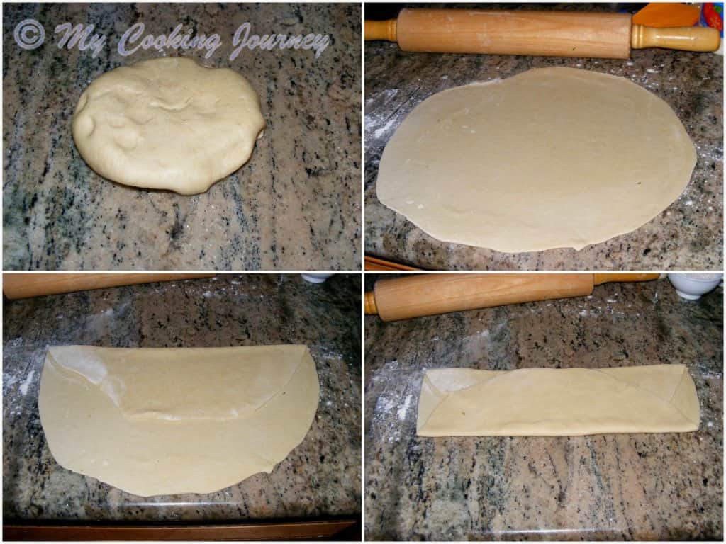 Process shot to roll the dough for homemade soda crackers.