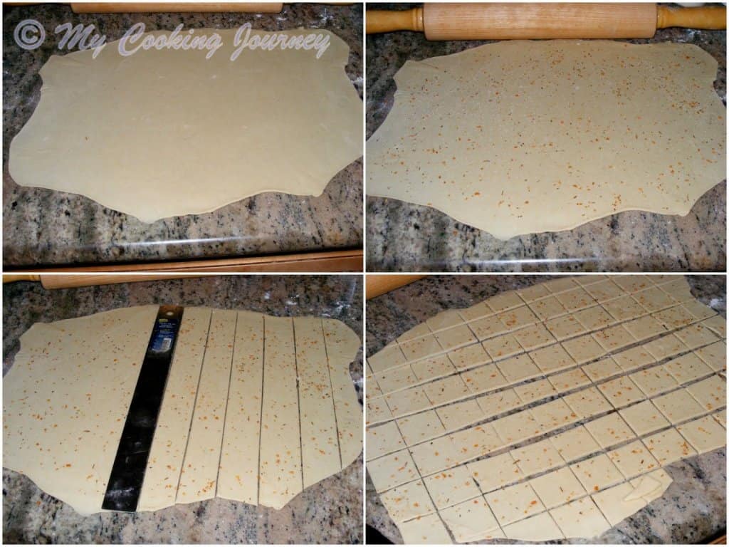 Cutting the Savory Herb Cookies dough in pieces