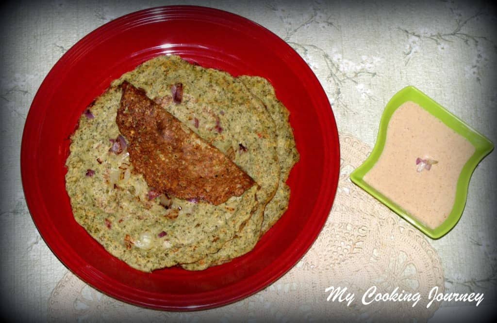 Andhra Pesarattu served in a dish