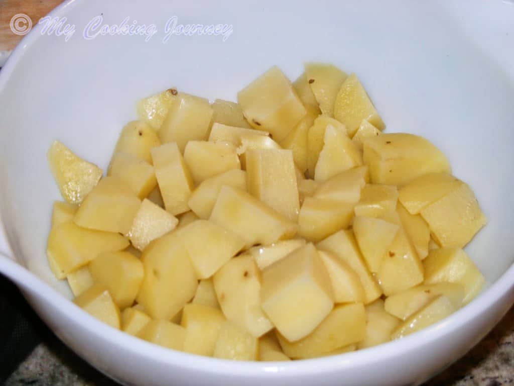 Chopped potatoes in a bowl