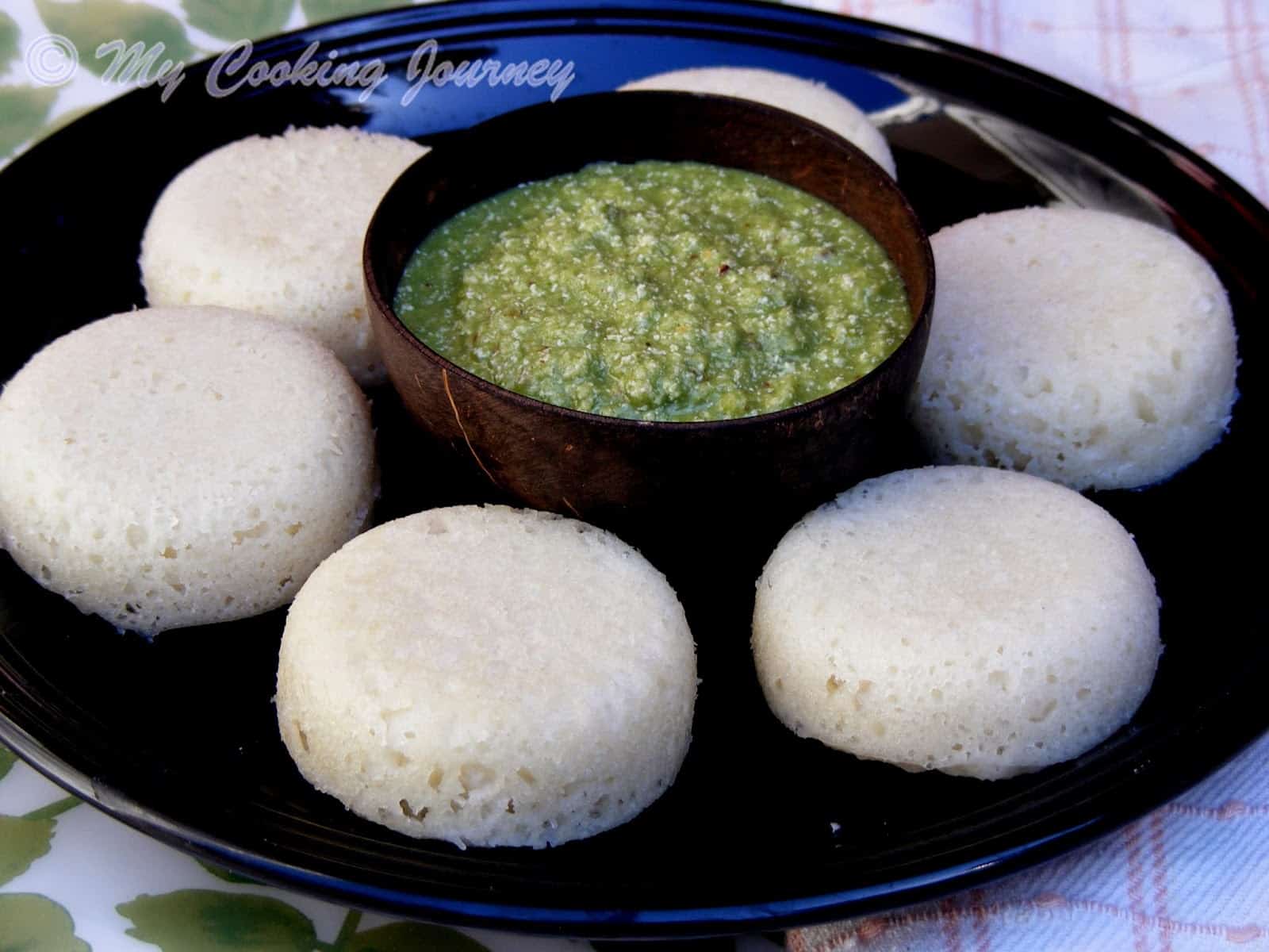 Sannas From Goa with Special Goan Coconut Chutney – Steamed Yeasted Rice cakes with Coconut Green Chutney Goa Sannas with Special coconut chutney