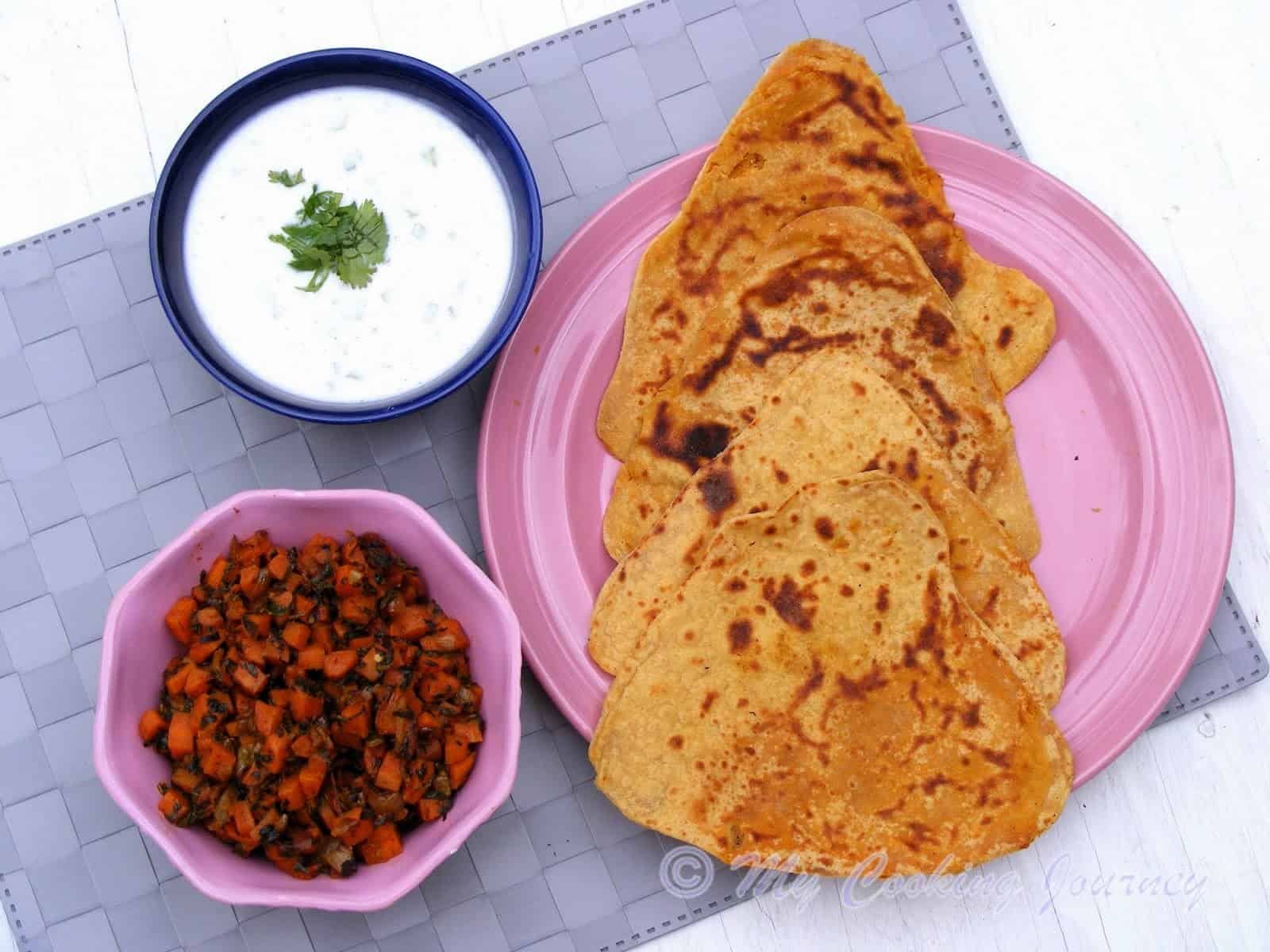 Besan Ki Masala Roti with Gajar Methi Subzi From Haryana – Spice filled Chick pea flour flatbread with Carrot and Fenugreek leaves Curry Haryana Besan Masala roti with Gajar methi subzi %%