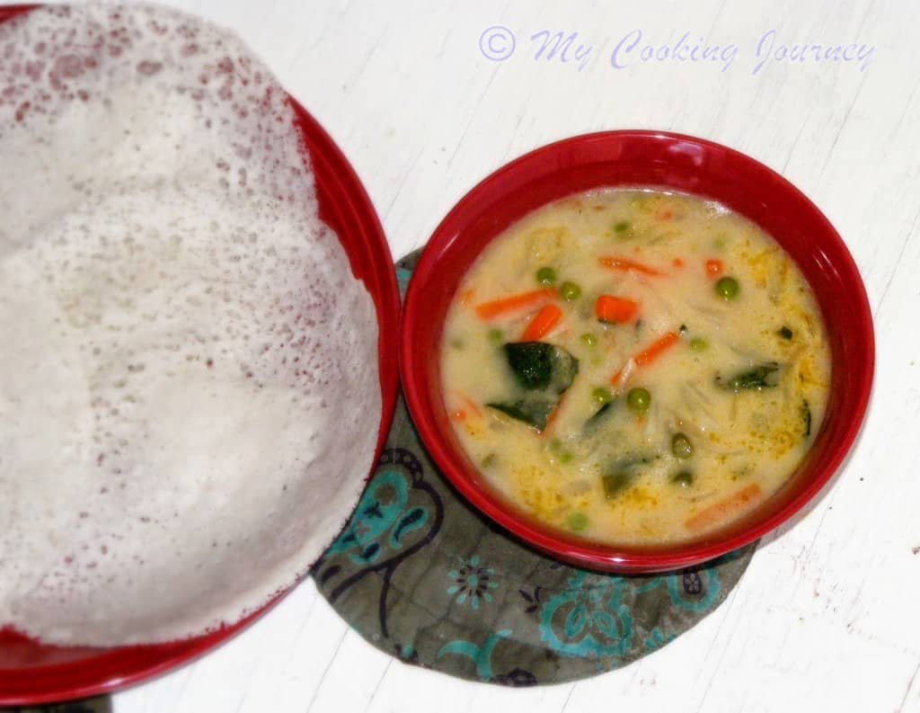 Appam with Vegetable Stew - Fermented Rice Pancakes with Vegetable Stew