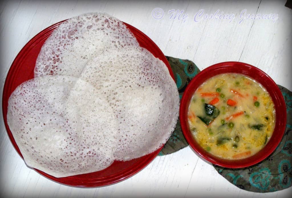 Appam with Vegetable Stew - Fermented Rice Pancakes with Vegetable Stew