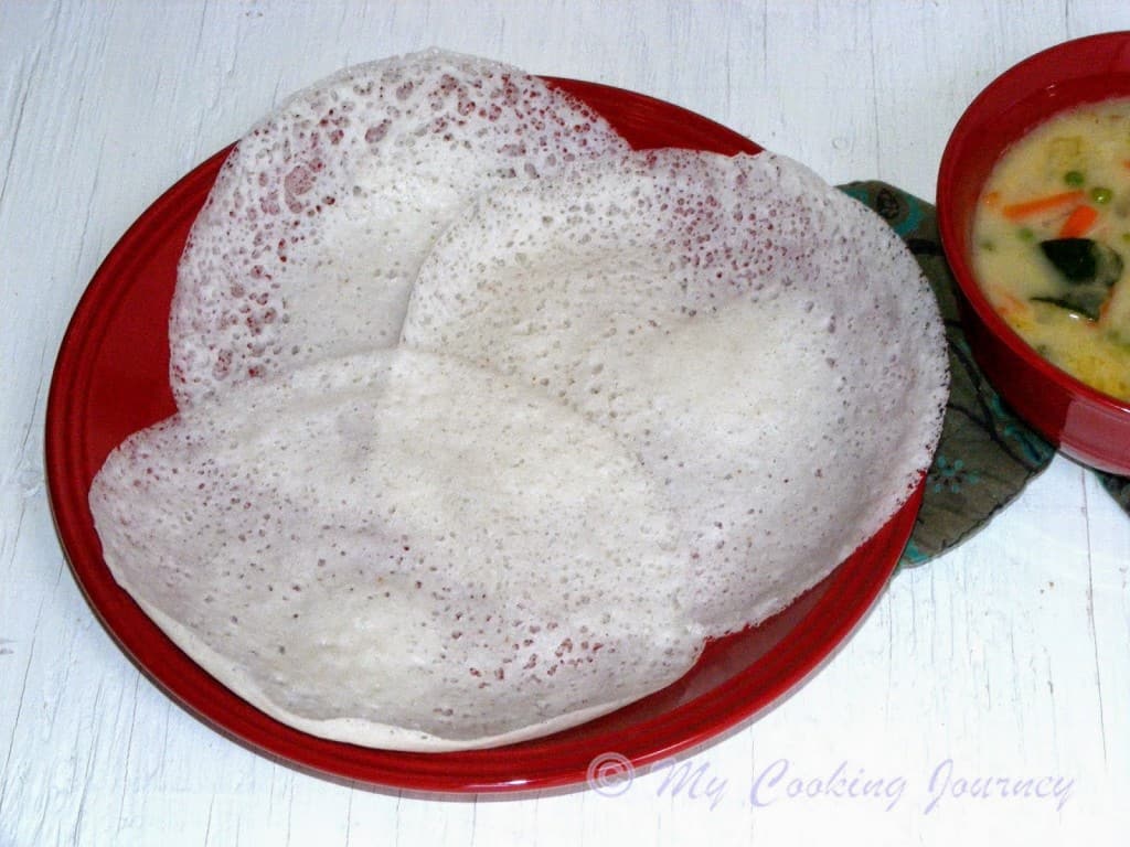Appam with Vegetable Stew - Fermented Rice Pancakes with Vegetable Stew