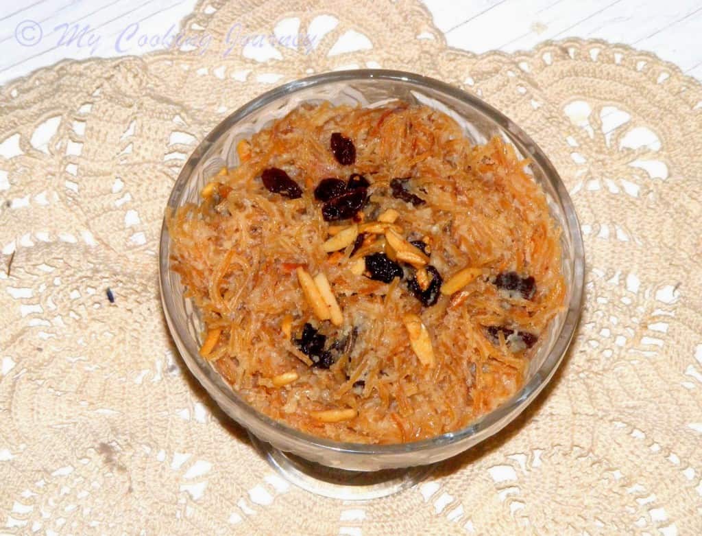 Meghalaya Shirsewain served in a bowl and top raisens