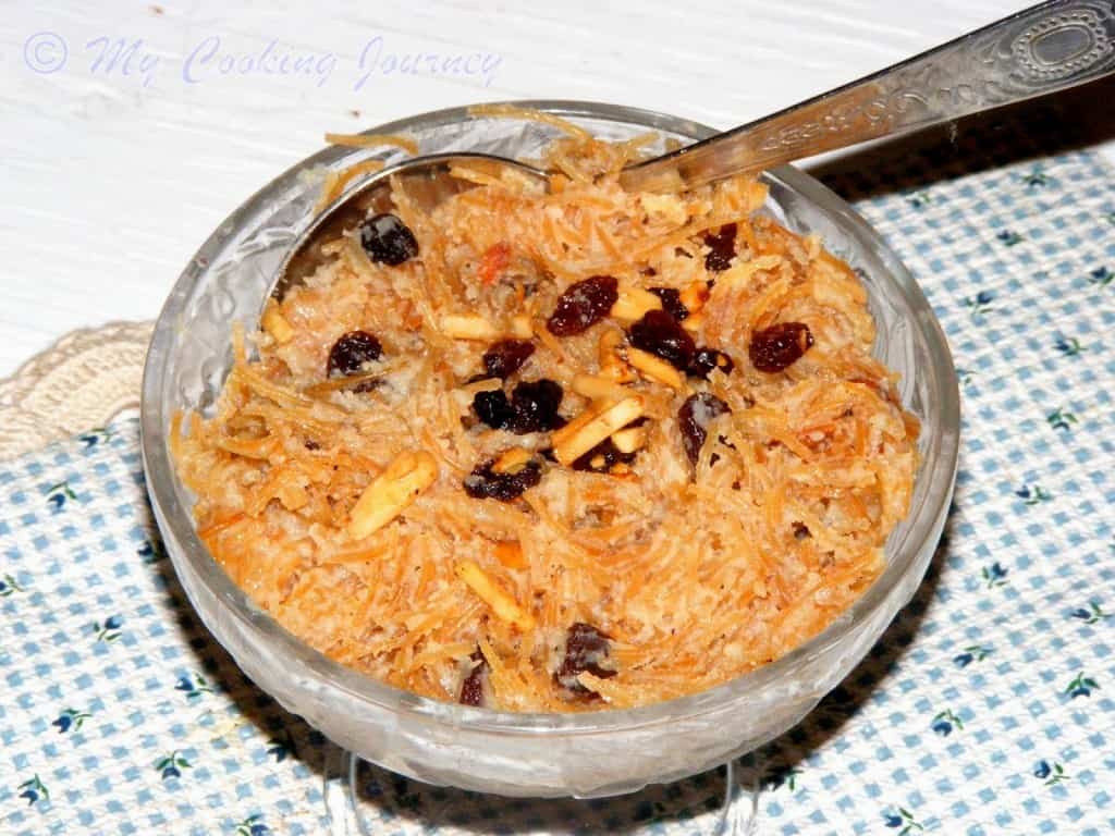 Meghalaya Shirsewain  in a glass bowl with spoon