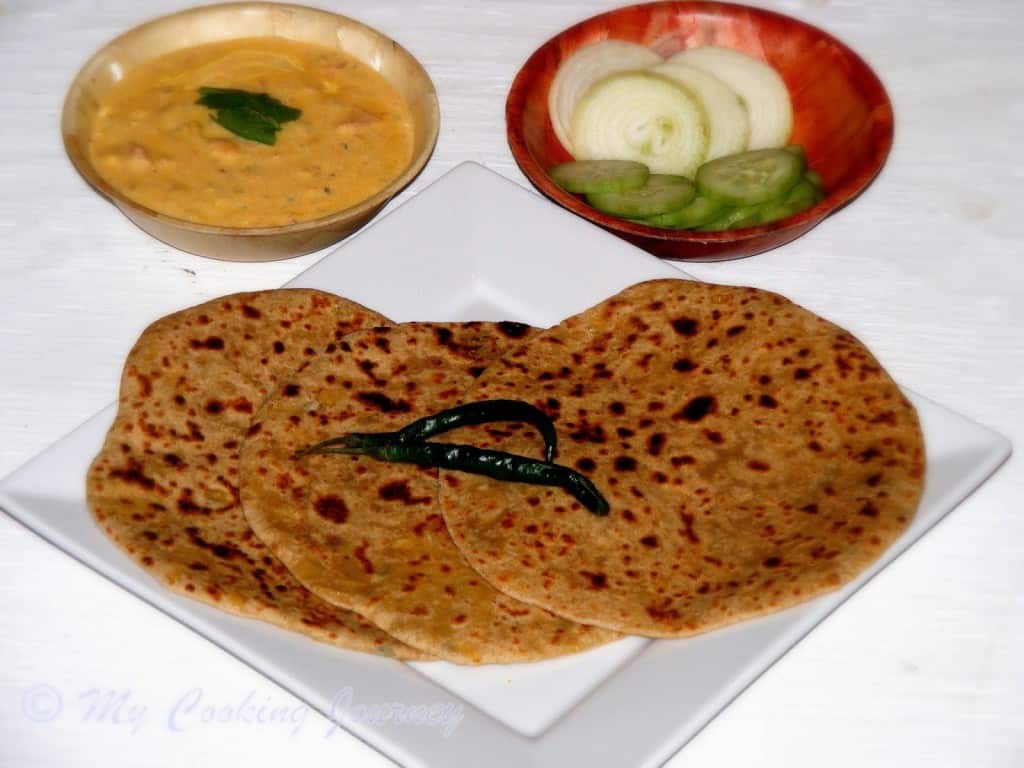 Rajasthan Bikaneri Channa Dal Paratha served in a plate