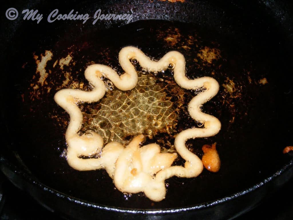 Frying the batter in oil