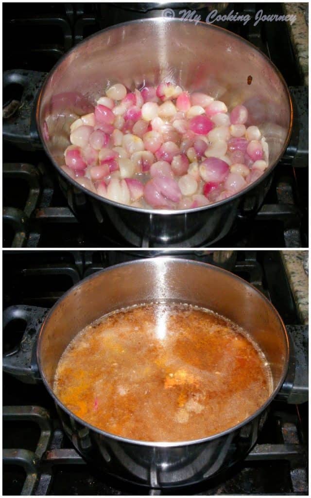 Cooking onions in a pot
Adding the other inredients
Making paste by blending in blender
