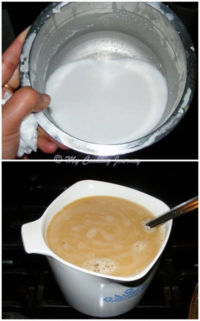 Adding Coconut milk to the payasam