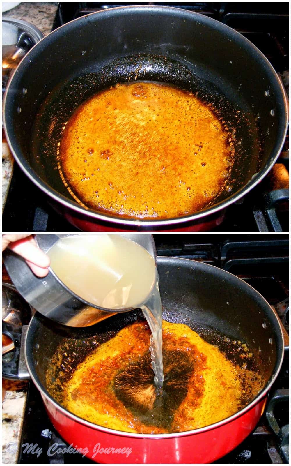adding hot water to seasoning