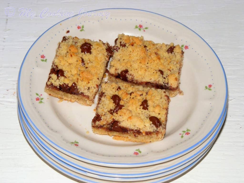 Chocolate Rasberry Walnut Bar in a triple plate.