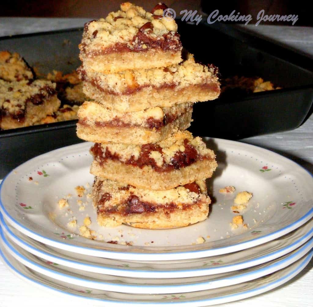 Chocolate Rasberry Walnut Bar decorated in a plate.