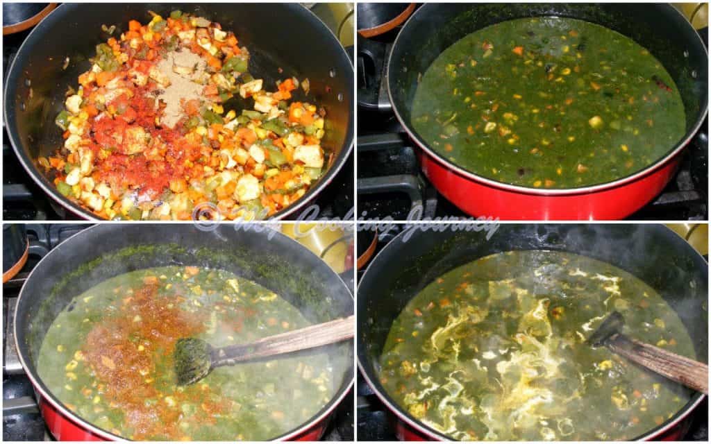 Mixing & simmering the Ingredients in a pot