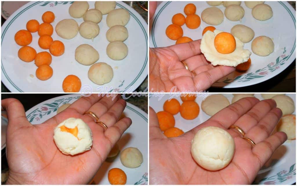 orange color balls inside white balls