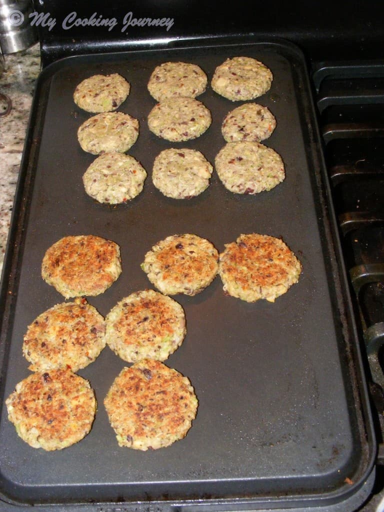 pan frying the Broccoli Quinoa and Beans patties