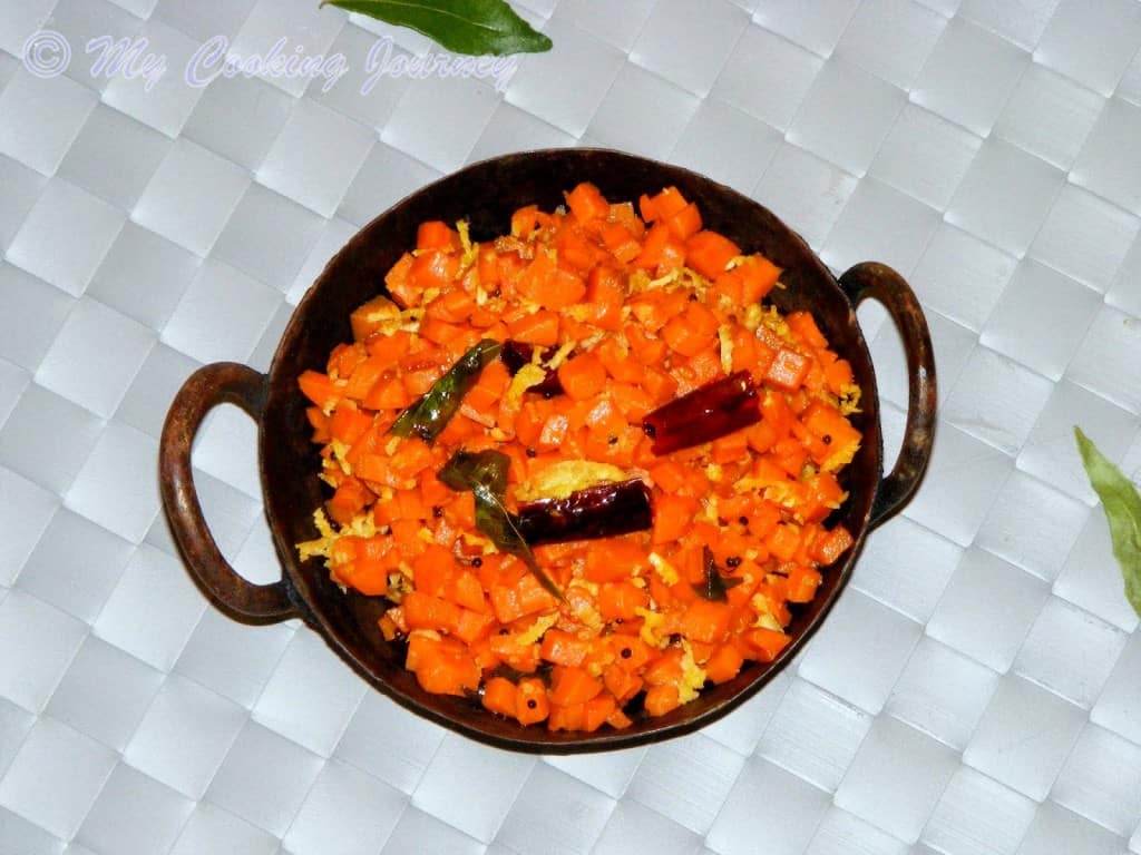 Carrot curry served in a pan