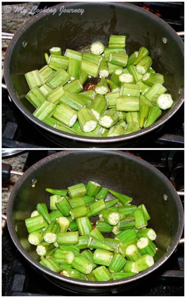frying okra in a pan