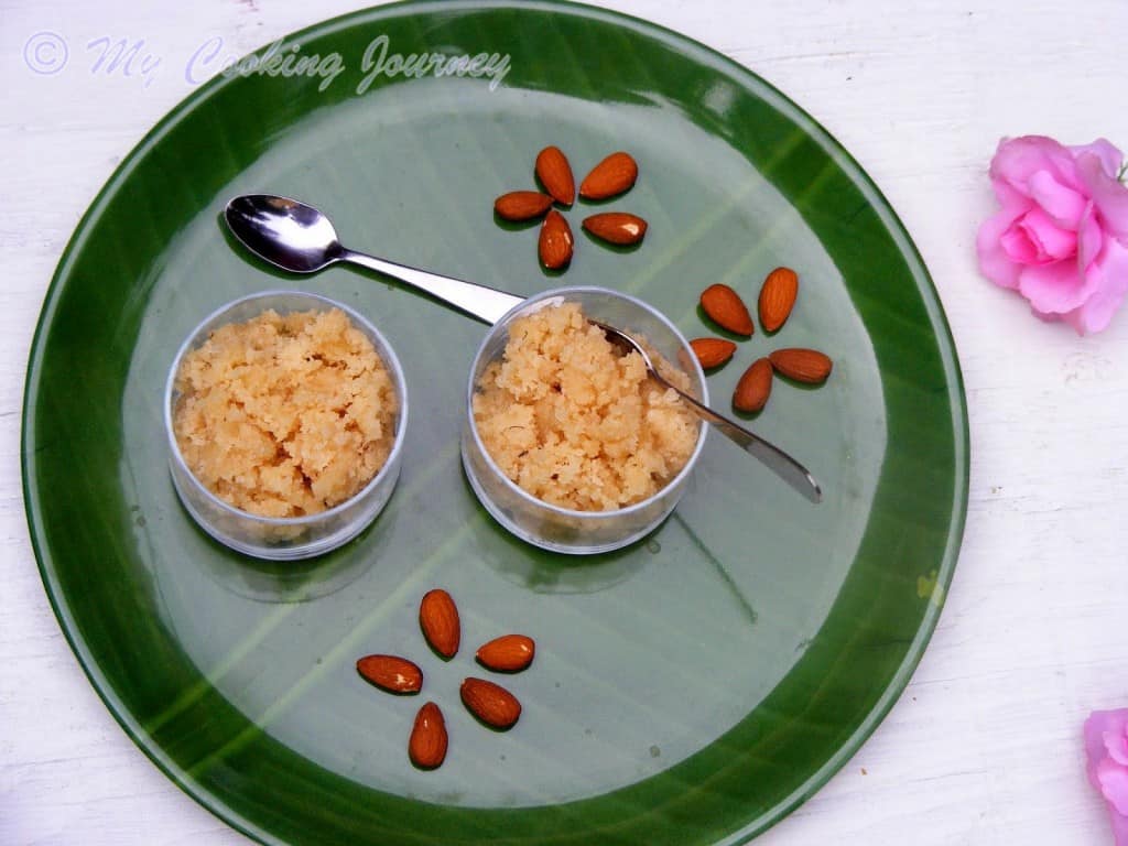 Badam Halwa garnish with almonds