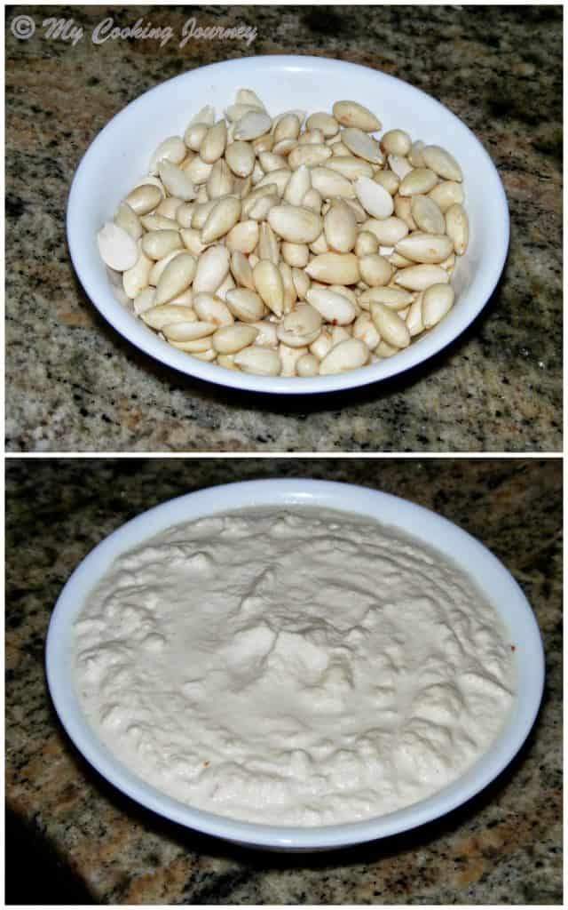 Grind the peeled almonds