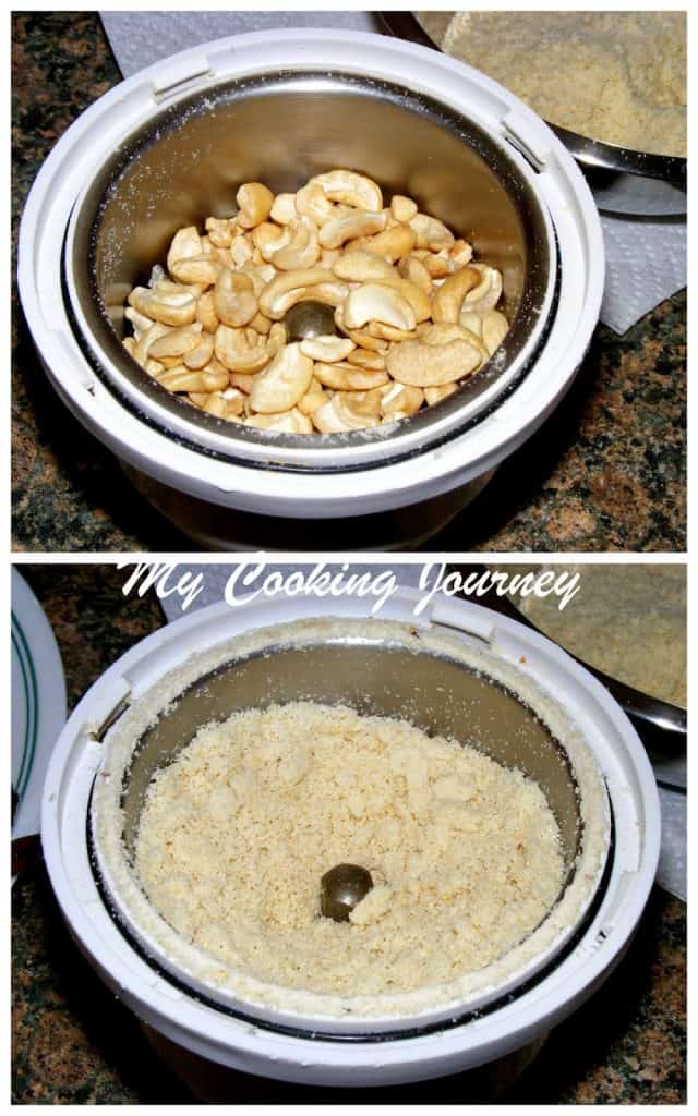Powdering cashew nut in a blender