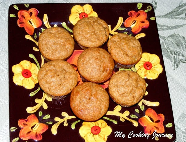 Whole Wheat Banana Pineapple Muffins served in a plate