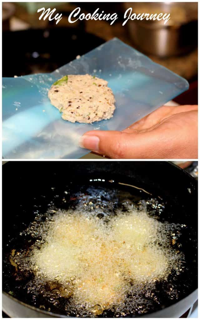 Frying the Vadai in a pan