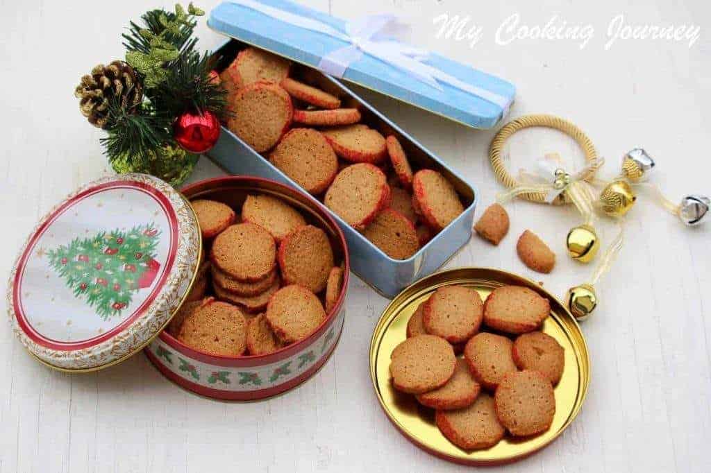 Oat flour and Almond Sables in holiday boxes