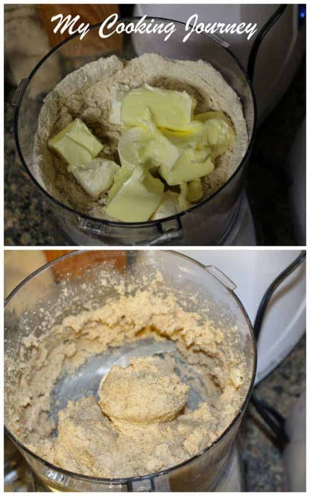 Flour, oat, baking powder, butter in food processor