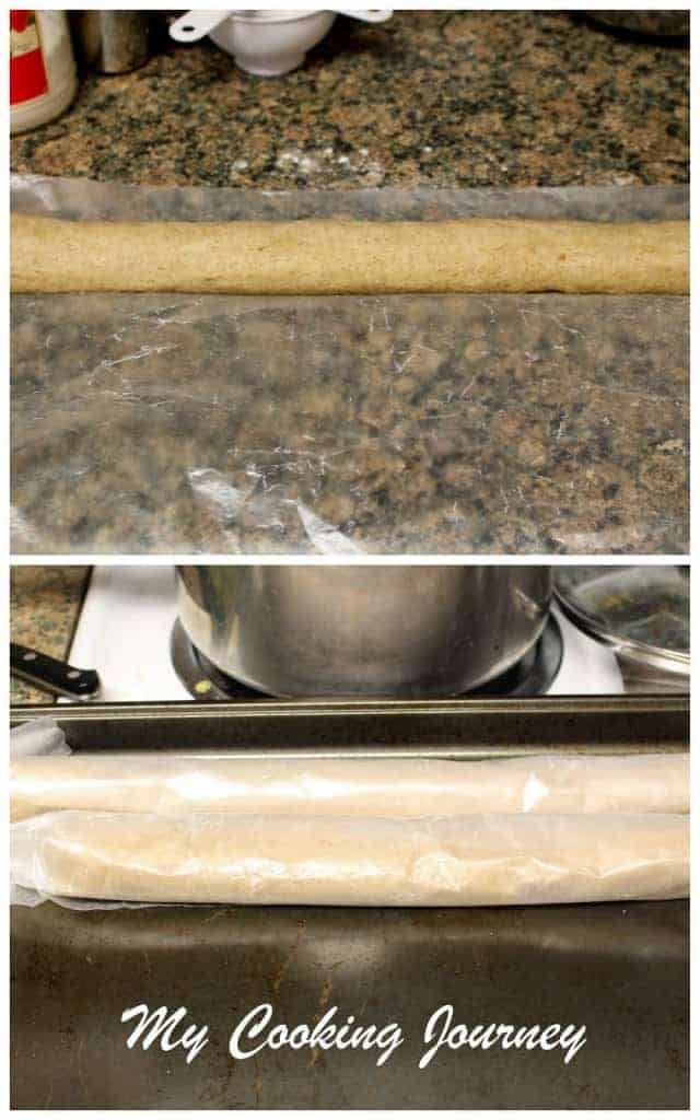 cookie dough rolled in a parchment paper to chill