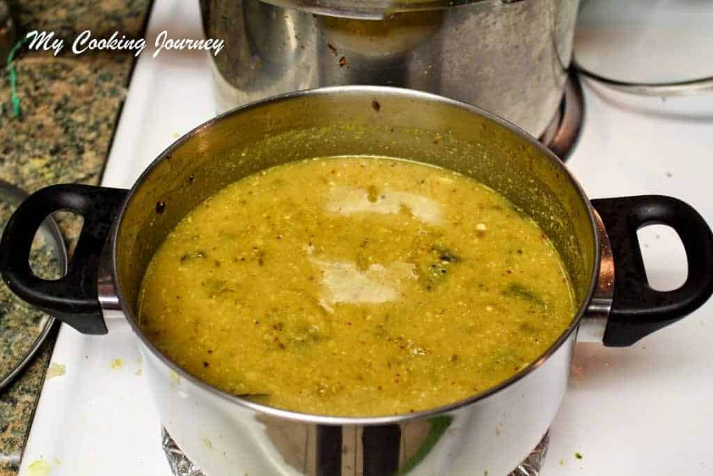 Cooking the Sambhar in a pot