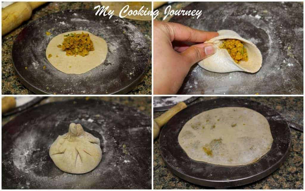 Add the ingredients in paratha and roll
