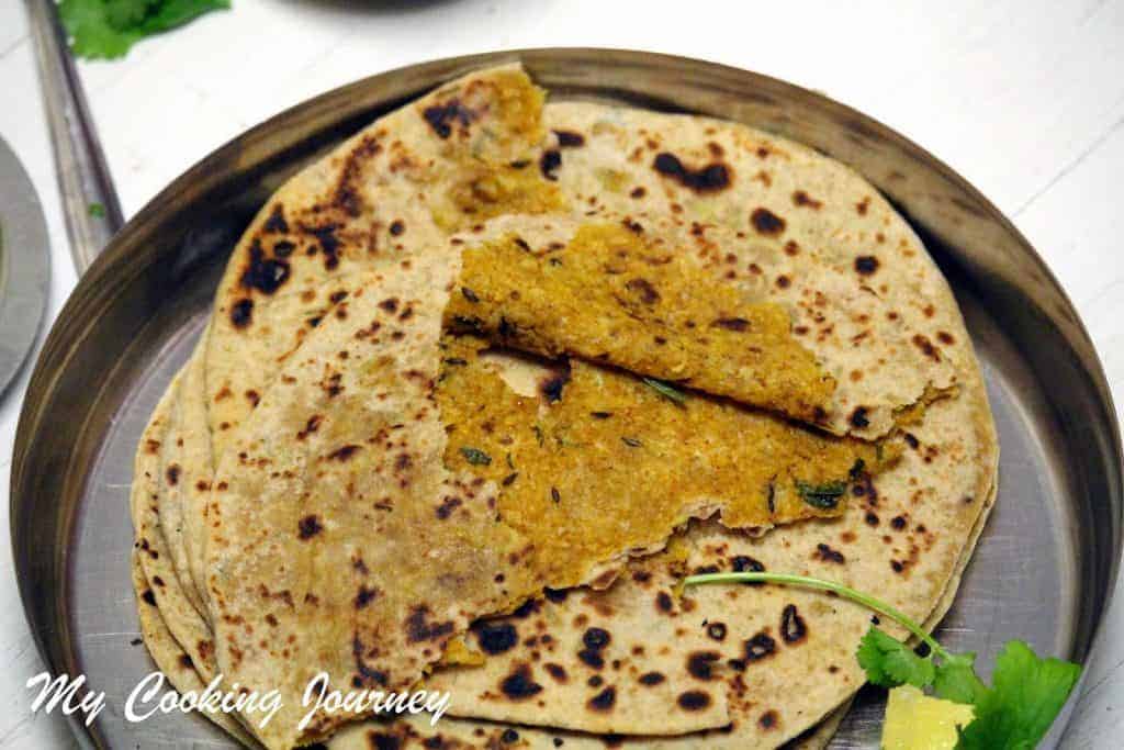 Gobhi Paratha served in a Plate