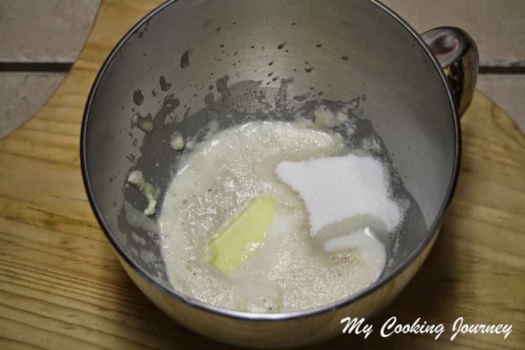 Yeast mixture with butter and sugar