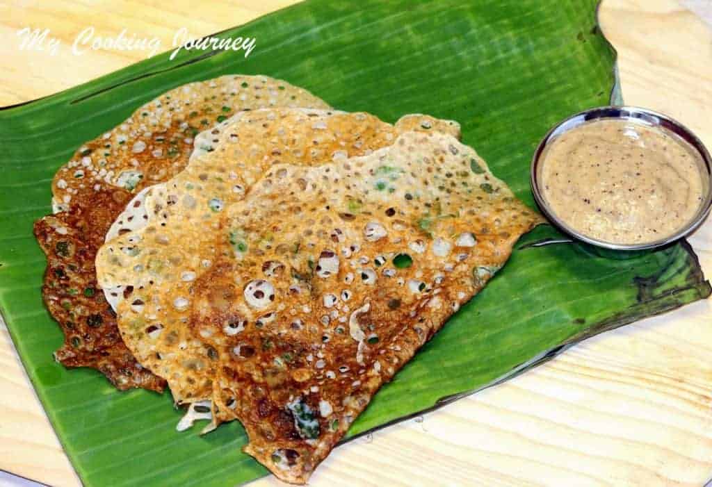 Oats Dosai is served on a leaf