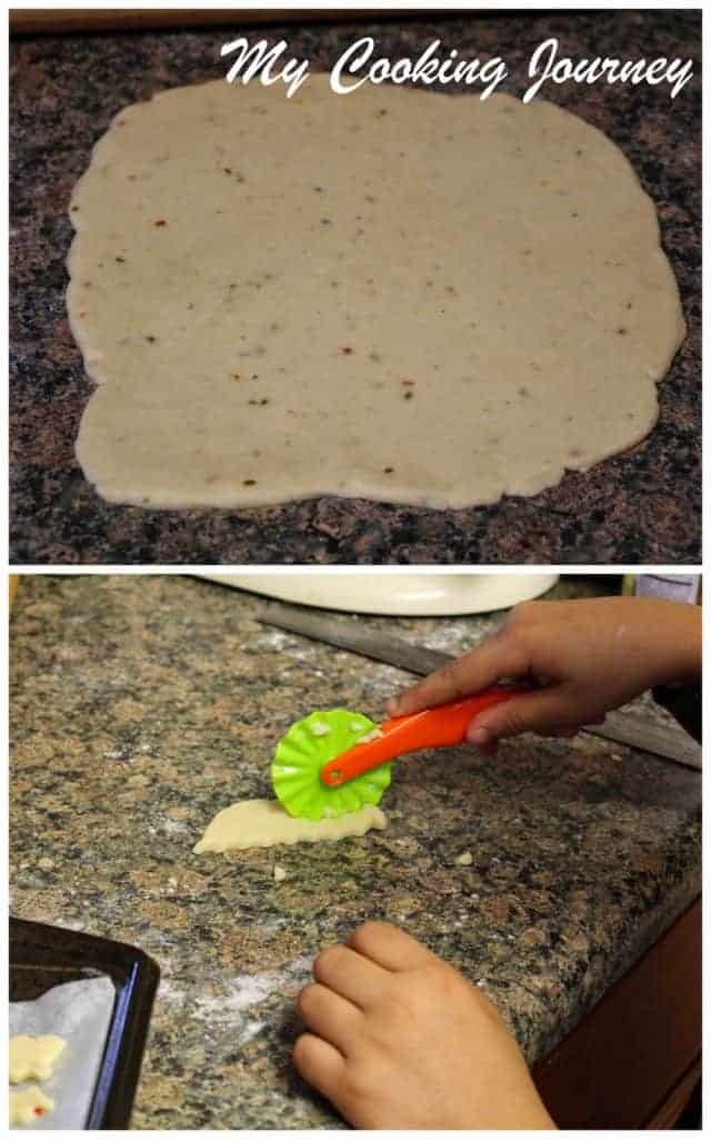 Shaping the cheese straw dough