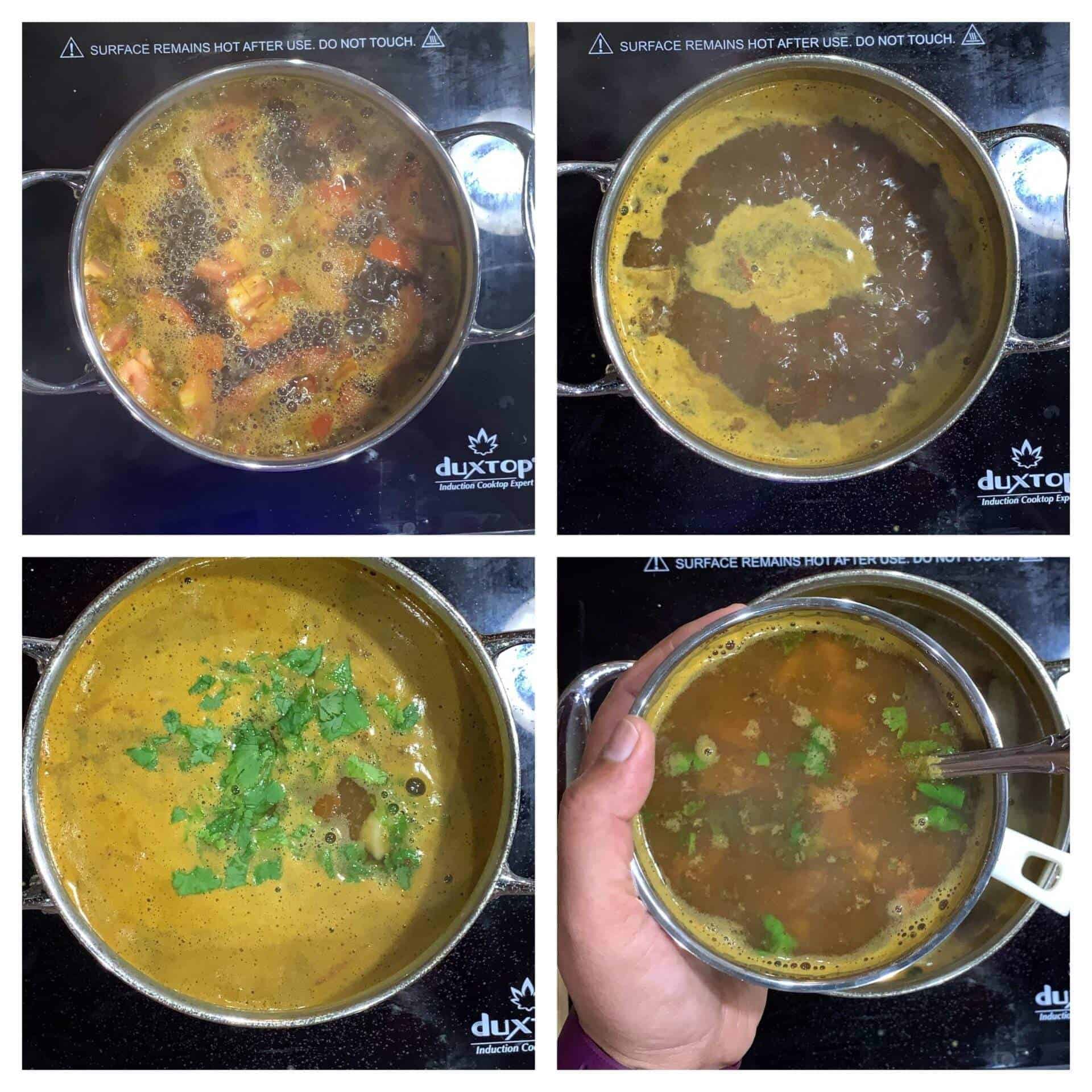 Process shot to make mulligatawany Soup 