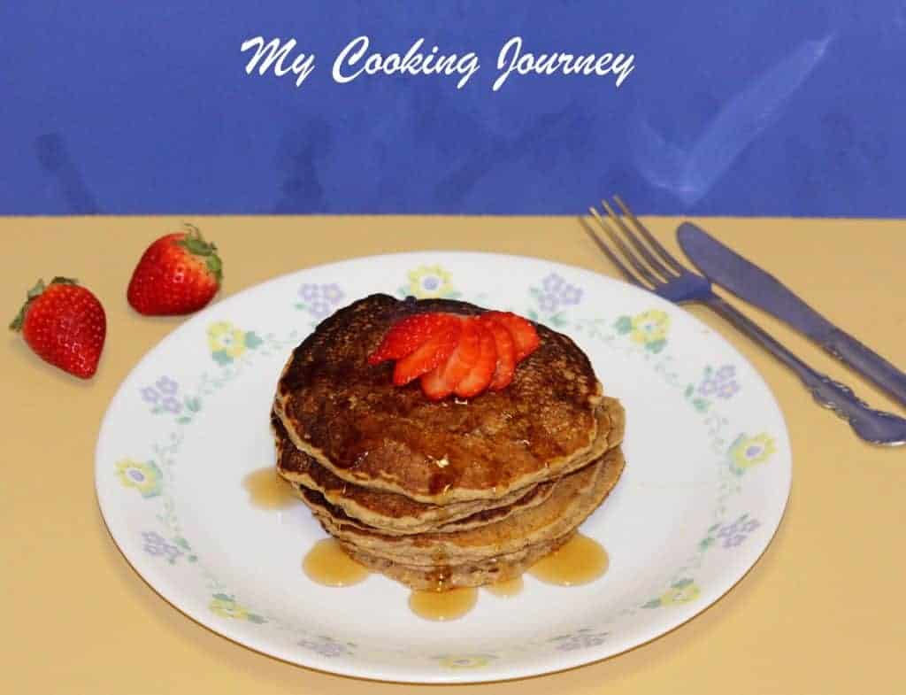 Oats and Wheat flour pancake with strawberries