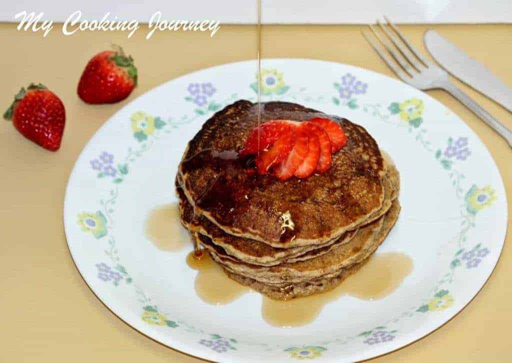 Oats and Wheat flour pancake with maple syrup