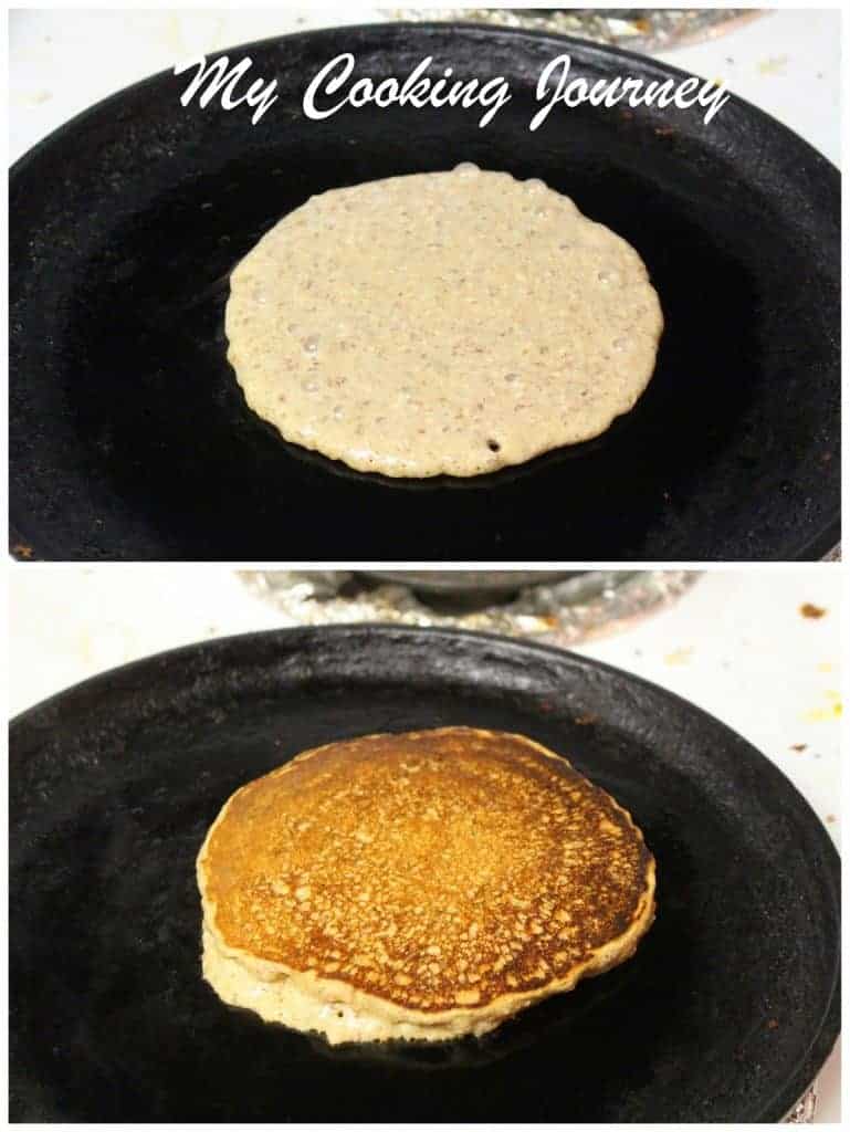 Pancake is cooking in a pan