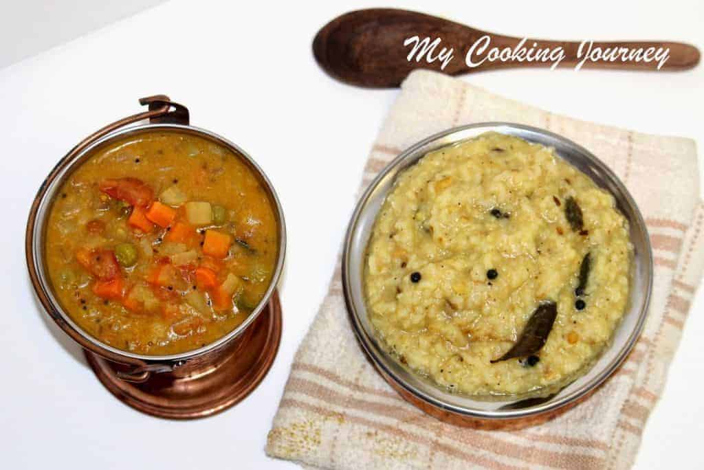 Pongal and Kalyana Gothsu in a bowl